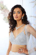 Load image into Gallery viewer, Ice Blue Grey Three - Dimensional Floral Lehenga Set
