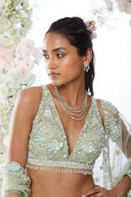 Load image into Gallery viewer, Tea Green Floral Sequin Lehenga Set