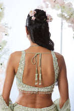 Load image into Gallery viewer, Tea Green Floral Sequin Lehenga Set