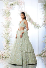 Load image into Gallery viewer, Tea Green Floral Sequin Lehenga Set