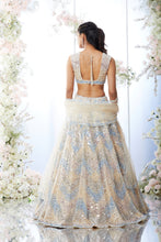 Load image into Gallery viewer, Beige Blue Chevron Sequin Lehenga Set