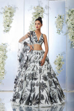 Load image into Gallery viewer, White Black Floral Lehenga Set