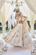 Load image into Gallery viewer, White Gold Floral Lehenga Set