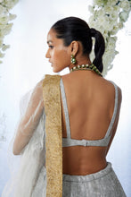 Load image into Gallery viewer, Silver Gold Mesh Lehenga Set