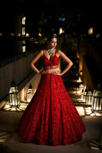 Load image into Gallery viewer, Red Sequin Lehenga Set