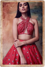 Load image into Gallery viewer, Halter Draped Blouseeith Diamond Jaal Lehenga
