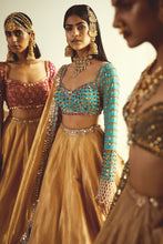 Load image into Gallery viewer, Firozi & Gold Tissue Lehenga Set