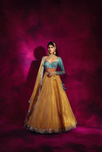 Load image into Gallery viewer, Firozi & Gold Tissue Lehenga Set