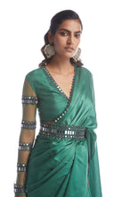 Load image into Gallery viewer, Sage Green Satin Chiffon Saree