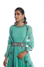 Load image into Gallery viewer, Dull Green Mint Chiffon Anarkali Set