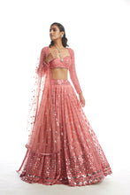 Load image into Gallery viewer, Dusty Pink Coral Mirror Gradation Lehanga