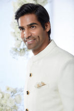 Load image into Gallery viewer, Ivory Black Meena Button Sherwani Set