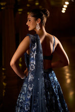 Load image into Gallery viewer, Metallic Blue Sliver Lehenga Set