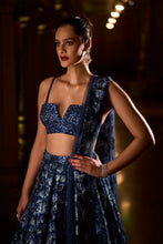 Load image into Gallery viewer, Metallic Blue Sliver Lehenga Set