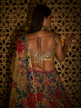 Load image into Gallery viewer, Gold Multi-Coloured Floral Lehenga Set