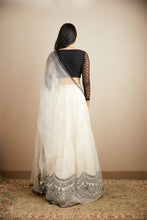 Load image into Gallery viewer, BLACK AND WHITE RAW SILK BORDER LEHENGA SET