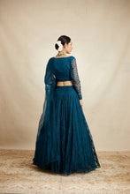 Load image into Gallery viewer, TEAL BLUE THREADWORK ZIGZAG LEHENGA SET