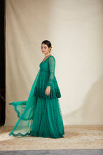 Load image into Gallery viewer, TEAL GREEN THREADWORK PEPLUM AND SHARARA