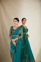 Load image into Gallery viewer, TEAL GREEN ANTIQUE SEQ WORK SAREE SET
