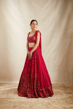 Load image into Gallery viewer, CARAMINE PINK RAWSILK LEHENGA SET