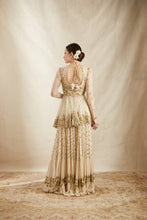 Load image into Gallery viewer, OFF WHITE WITH GOLD WORK PEPLUM AND SHARARA SET