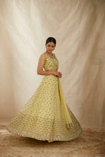 Load image into Gallery viewer, LEMON YELLOW HEAVY BOOTI WORK SHIMMER LEHENGA SET
