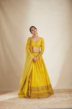 Load image into Gallery viewer, Mustard Chanderi Silk Crepe Bead Embroidered Lehenga Set