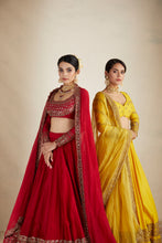 Load image into Gallery viewer, Red Chanderi Silk Crepe Embroidered Lehenga Set