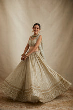 Load image into Gallery viewer, MINT CHANDERI HEAVY SITARA WORK LEHENGA SET