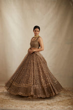 Load image into Gallery viewer, BROWN ORGANZA JAAL WORK LEHENGA SET