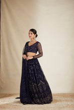 Load image into Gallery viewer, NAVY BLUE HEAVY DOUBLE BORDER LEHENGA SET