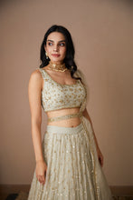 Load image into Gallery viewer, GREY ORGANZA JAAL WORK LEHENGA SET