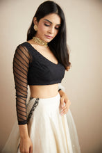 Load image into Gallery viewer, BLACK AND WHITE RAW SILK BORDER LEHENGA SET