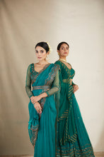 Load image into Gallery viewer, TEAL GREEN ANTIQUE SEQ WORK SAREE SET