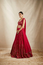 Load image into Gallery viewer, CARAMINE PINK RAWSILK LEHENGA SET