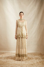 Load image into Gallery viewer, OFF WHITE WITH GOLD WORK PEPLUM AND SHARARA SET
