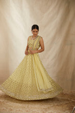 Load image into Gallery viewer, LEMON YELLOW HEAVY BOOTI WORK SHIMMER LEHENGA SET