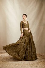 Load image into Gallery viewer, OLIVE GREEN ZIGZAG WORK LEHENGA SET