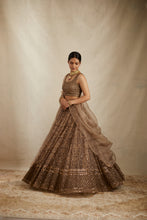 Load image into Gallery viewer, BROWN ORGANZA JAAL WORK LEHENGA SET