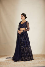 Load image into Gallery viewer, NAVY BLUE HEAVY DOUBLE BORDER LEHENGA SET