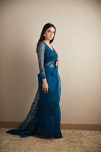 Load image into Gallery viewer, TEAL BLUE THREADWORK SAREE SET