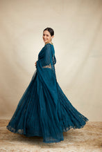 Load image into Gallery viewer, TEAL BLUE THREADWORK ZIGZAG LEHENGA SET
