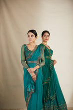 Load image into Gallery viewer, TEAL GREEN ANTIQUE SEQ WORK SAREE SET