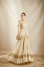 Load image into Gallery viewer, OFF WHITE WITH GOLD WORK PEPLUM AND SHARARA SET