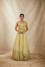 Load image into Gallery viewer, LEMON YELLOW HEAVY BOOTI WORK SHIMMER LEHENGA SET