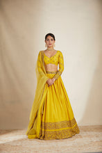 Load image into Gallery viewer, Mustard Chanderi Silk Crepe Bead Embroidered Lehenga Set