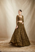 Load image into Gallery viewer, OLIVE GREEN ZIGZAG WORK LEHENGA SET