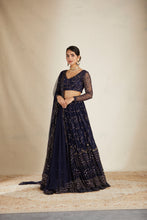 Load image into Gallery viewer, NAVY BLUE HEAVY DOUBLE BORDER LEHENGA SET
