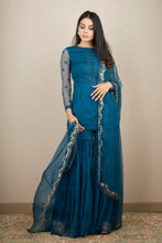 Load image into Gallery viewer, TEAL BLUE THREADWORK KUTI AND SHARARA