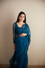 Load image into Gallery viewer, TEAL BLUE THREADWORK SAREE SET